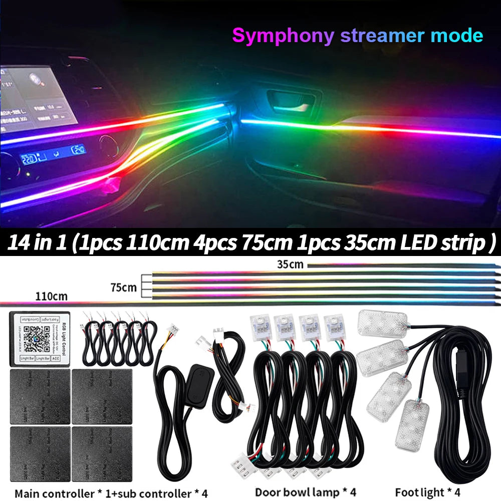 Car Interior Symphony Ambient Light Kit – 6 to 22-in-1, 213 Colors, Bluetooth App Control