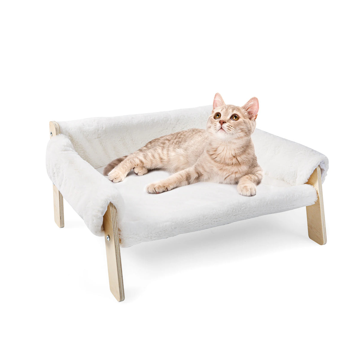 Raised Cat Sofa Bed with Wooden Legs – Plush Pet Couch for Indoor Cats