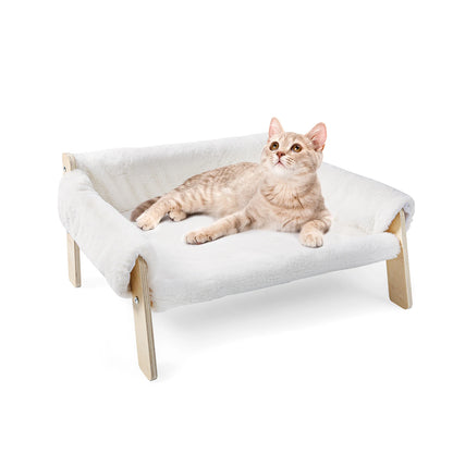 Raised Cat Sofa Bed with Wooden Legs – Plush Pet Couch for Indoor Cats