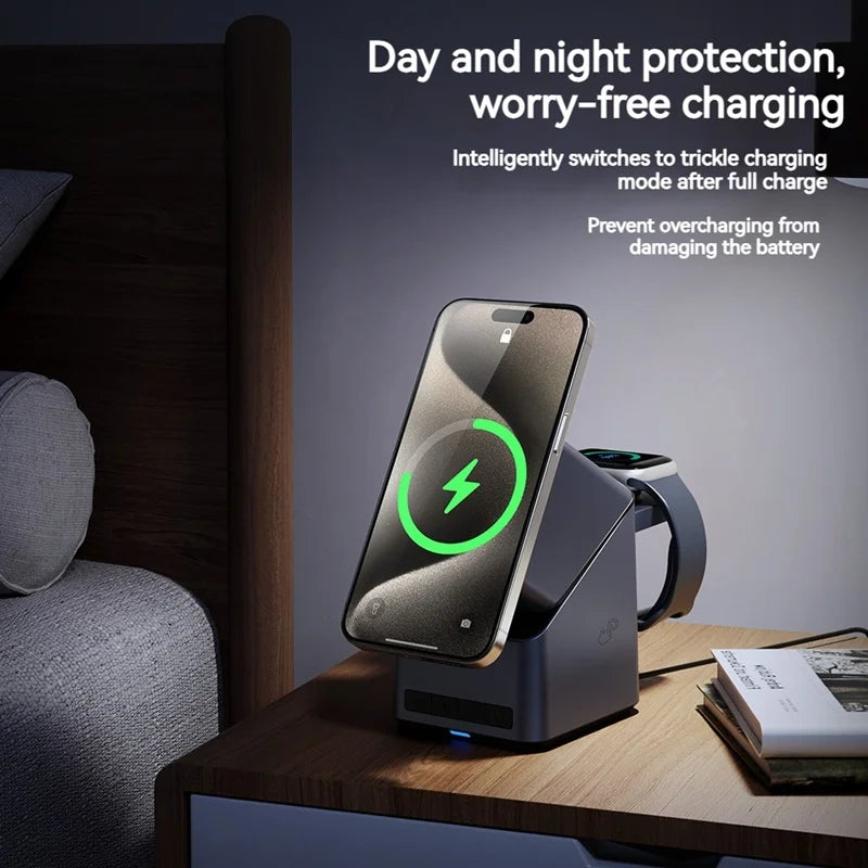 4 in 1 Magnetic Wireless Charger 15W Charging Station with Clock Display