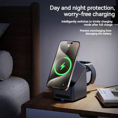 4 in 1 Magnetic Wireless Charger 15W Charging Station with Clock Display