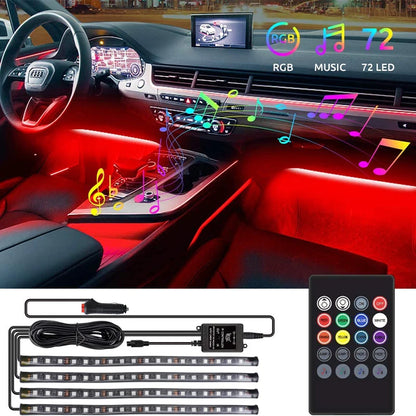 IP68 RGB Car Foot Ambient Light Bar Set – 72 LED, 4-Piece, App or Remote, 5V/12V