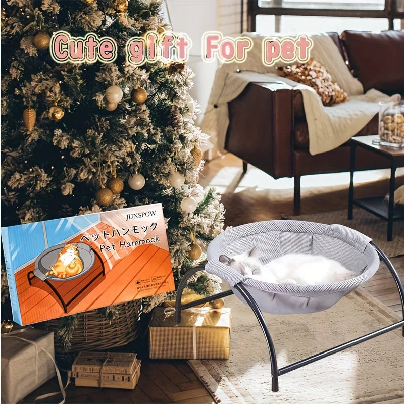 Breathable Cat Hammock Bed with Metal Frame – Cooling Cot for Indoor Cats
