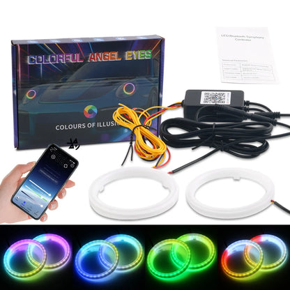 RGB Angel Eyes Halo Rings with Turn Signal – Bluetooth App, DRL, 60–120mm, 9–30V
