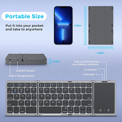 Foldable Wireless Bluetooth Keyboard Rechargeable Portable Keyboard for PC Mac Smartphone iOS Android