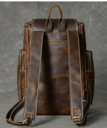 Vintage Crazy Horse Genuine Leather Backpack – Handmade, Fits 17" Laptop