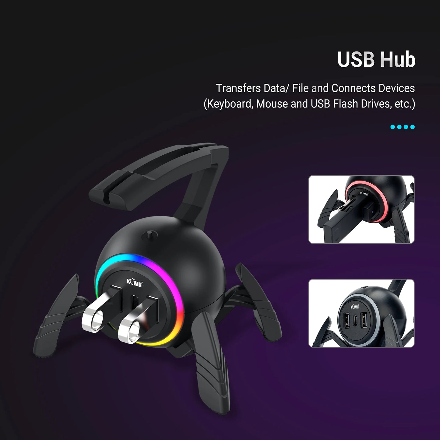 Gaming Mouse Bungee RGB Cable Management Flexible Cord Clip with USB Ports for FPS and Esports