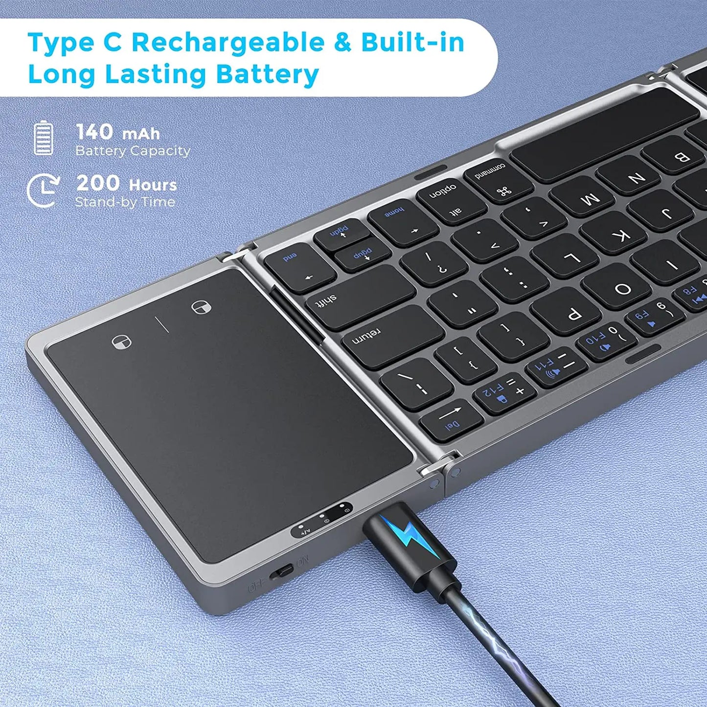 Foldable Wireless Bluetooth Keyboard Rechargeable Portable Keyboard for PC Mac Smartphone iOS Android