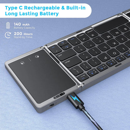 Foldable Wireless Bluetooth Keyboard Rechargeable Portable Keyboard for PC Mac Smartphone iOS Android