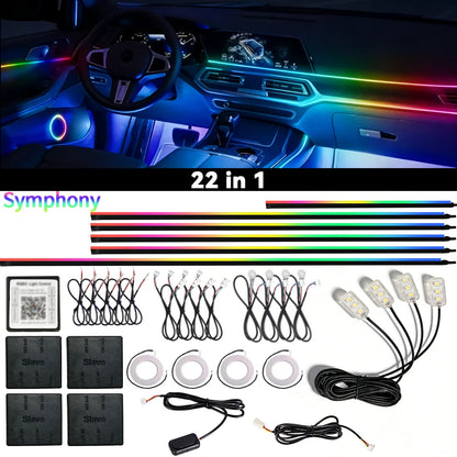Car Ambient Light RGB Neon Acrylic Strip Interior Lighting Kit with App Control Symphony Streamer