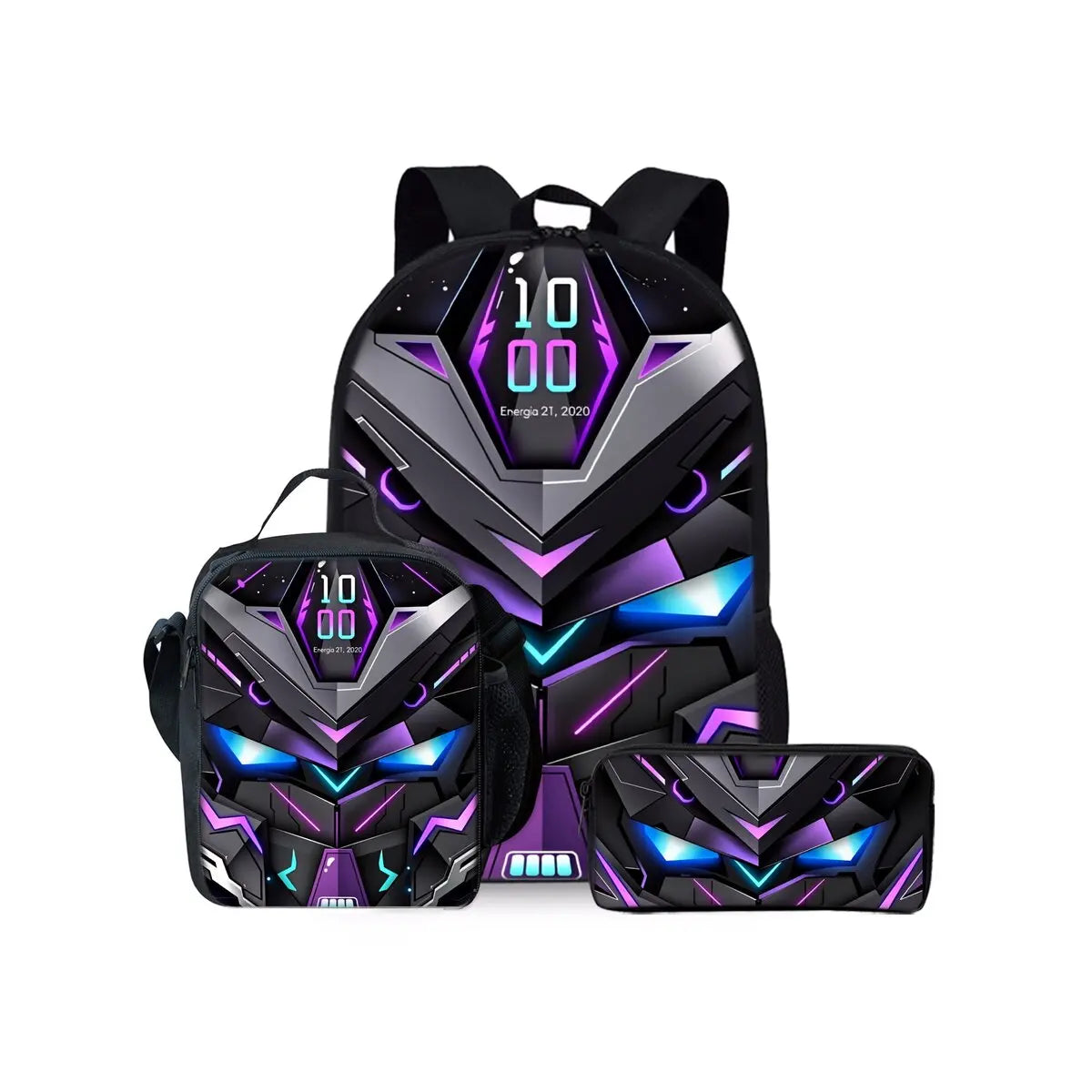 Kids Robot Print 3-Piece School Bag Set – Backpack, Lunch Bag & Pencil Case