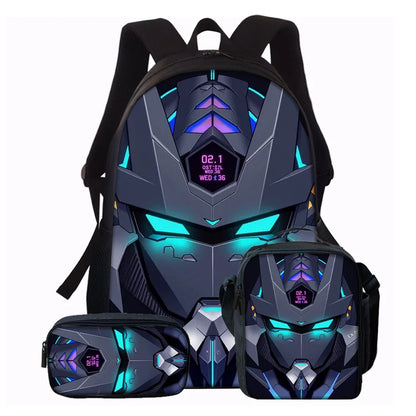 Cyberpunk Robot Pattern Backpack Set – Polyester, 20–35L, Unisex, 1–5 Piece