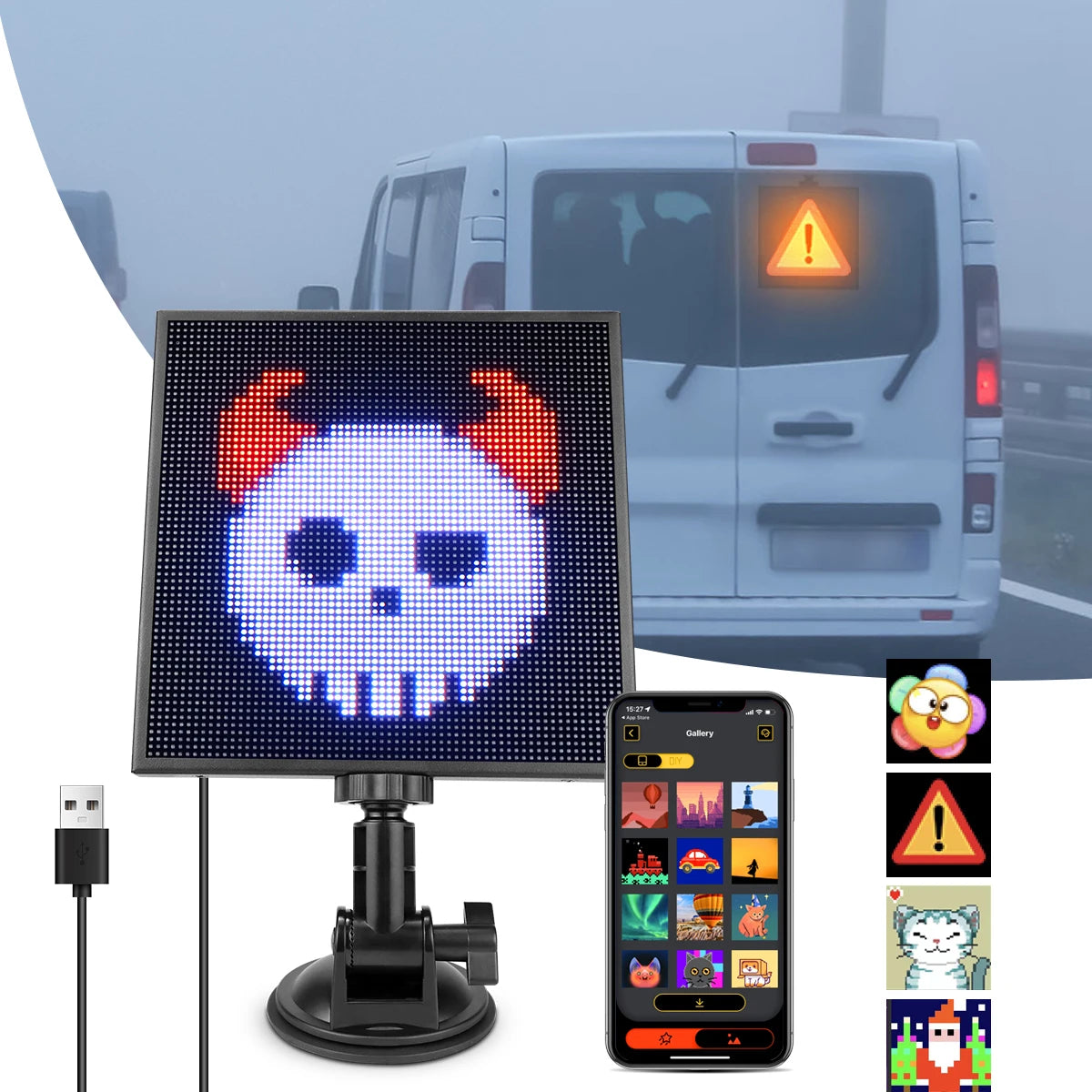 Smart Dynamic Pixel Screen Panel Light 64x64 RGB LED DIY Art Display with Bluetooth Control USB Powered