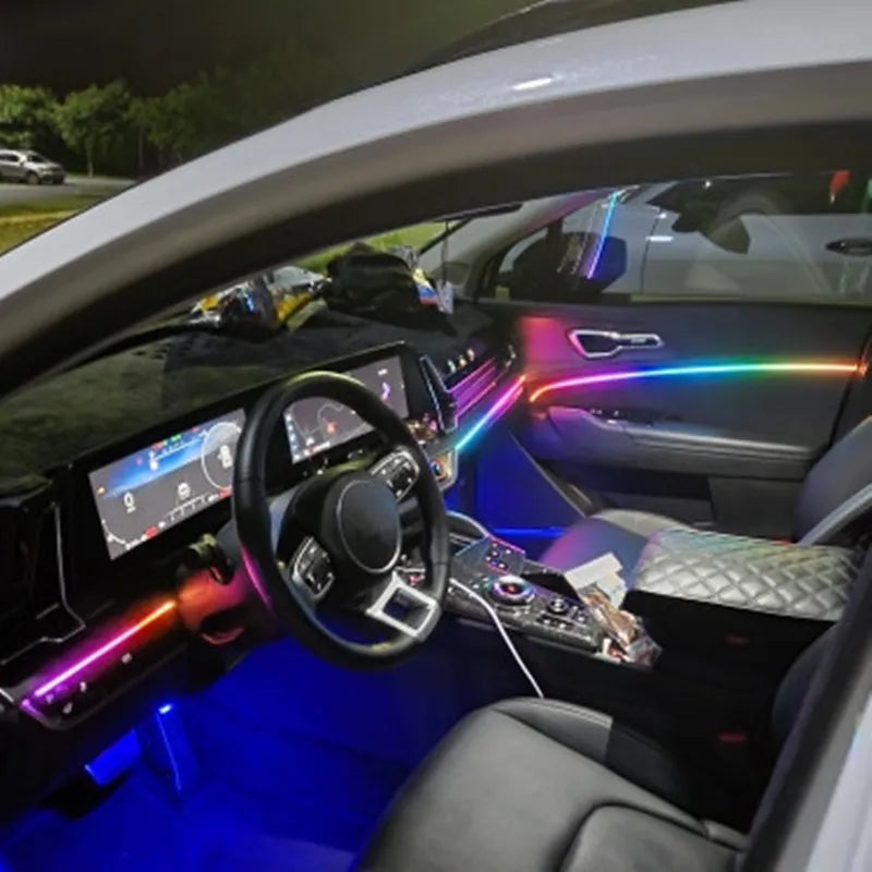18-in-1 Symphony Car Ambient Light System – 210 Modes, Acrylic Guide, Bluetooth App, 12V, CE