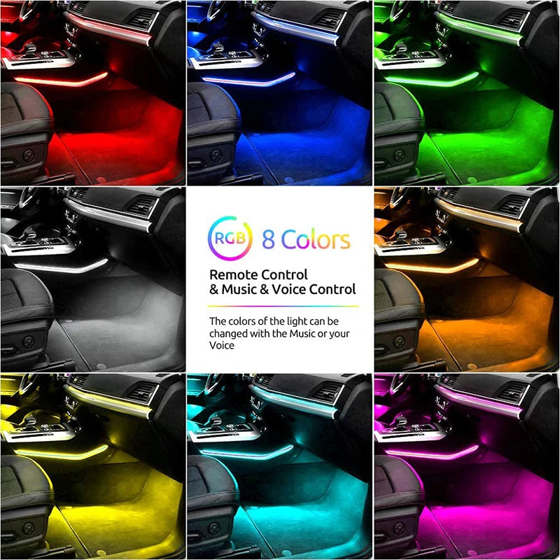 IP68 RGB Car Foot Ambient Light Bar Set – 72 LED, 4-Piece, App or Remote, 5V/12V