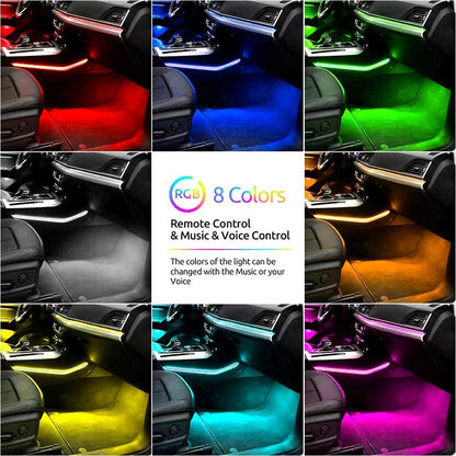 IP68 RGB Car Foot Ambient Light Bar Set – 72 LED, 4-Piece, App or Remote, 5V/12V