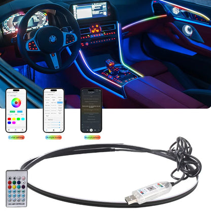 PMMA Acrylic RGB Symphony Car Ambient Light Strip – 612 LEDs, App + RF + Button Control, 110cm