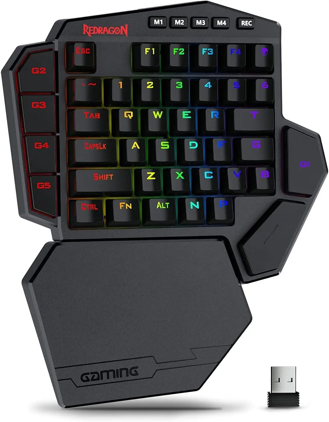 Wireless One Handed Mechanical Keyboard 42 Keys RGB Gaming Keypad with Macro Keys and Wrist Rest