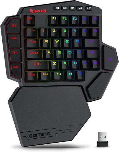 Wireless One Handed Mechanical Keyboard 42 Keys RGB Gaming Keypad with Macro Keys and Wrist Rest