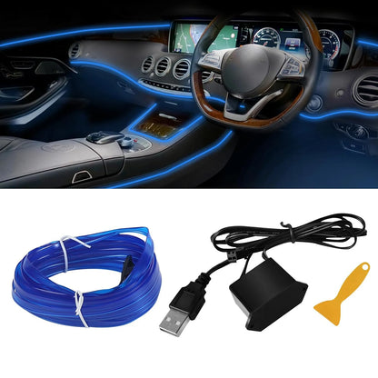 EL Wire Car Interior Ambient Light Strip – 5m, USB, Flexible Neon, 4 Colors