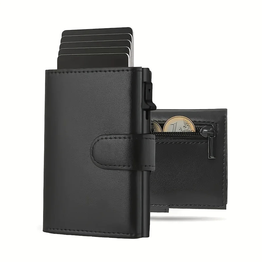 Men's RFID Slim Wallet with Coin Case – Microfiber, Card Slots, Zipper Coin Pocket, 4 Colors