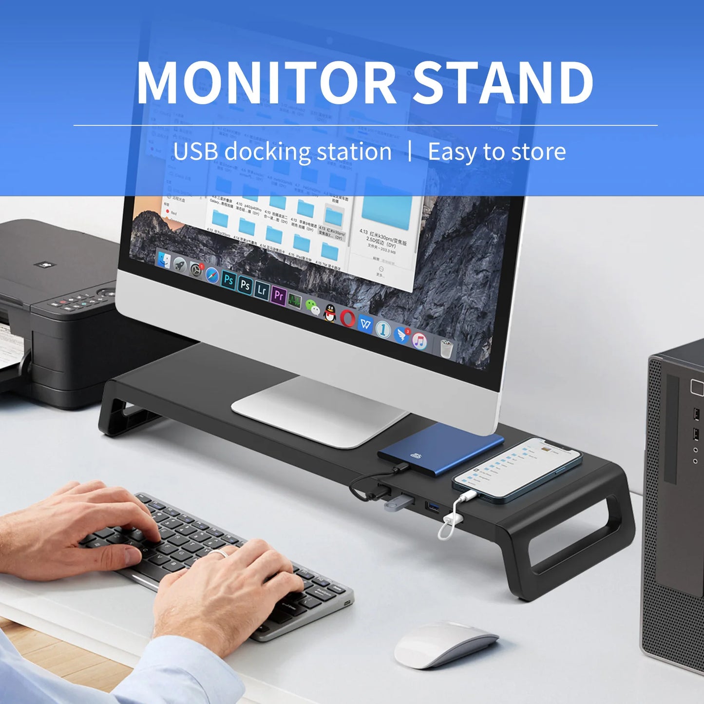 Aluminum Monitor Stand Riser – With or Without USB 3.0 Hub, for 13–24" Monitors & Laptops