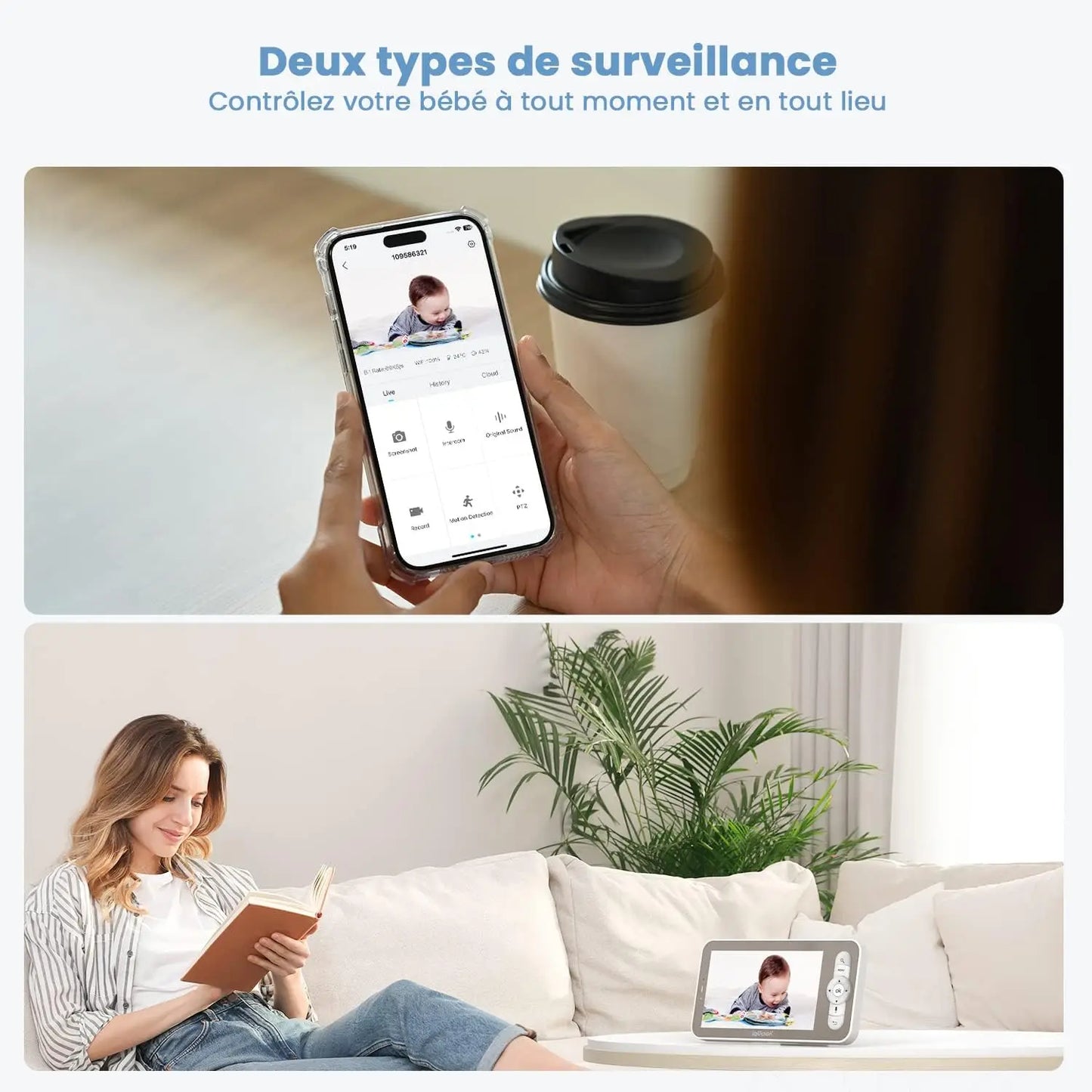 ieGeek 5 Inch Baby Monitor with 2 Cameras 2K/3MP, PTZ 355°