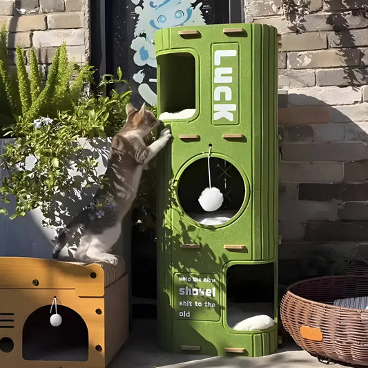 3-Tier Cat Tree with Integrated Sleeping Nest – Scratch-Resistant Cat Condo