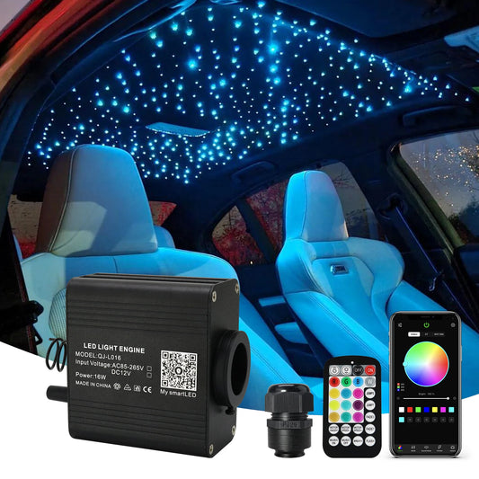 16W RGBW Twinkle Fiber Optic Star Ceiling Light Kit with Bluetooth Music Control for Car Interior and DIY Starry Sky