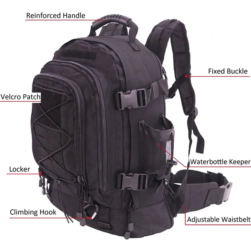 60L Military Tactical Backpack with MOLLE – Army Assault Rucksack for Hiking & Camping