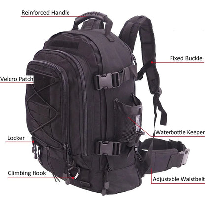 60L Military Tactical Backpack with MOLLE – Army Assault Rucksack for Hiking & Camping