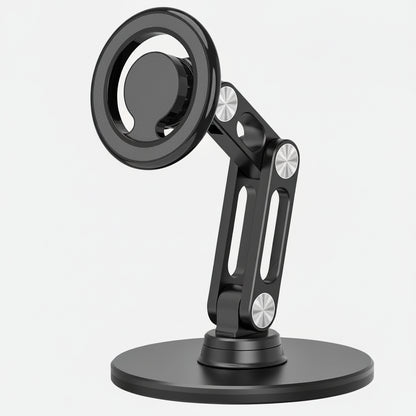 Black phone holder with adjustable arm on a white background