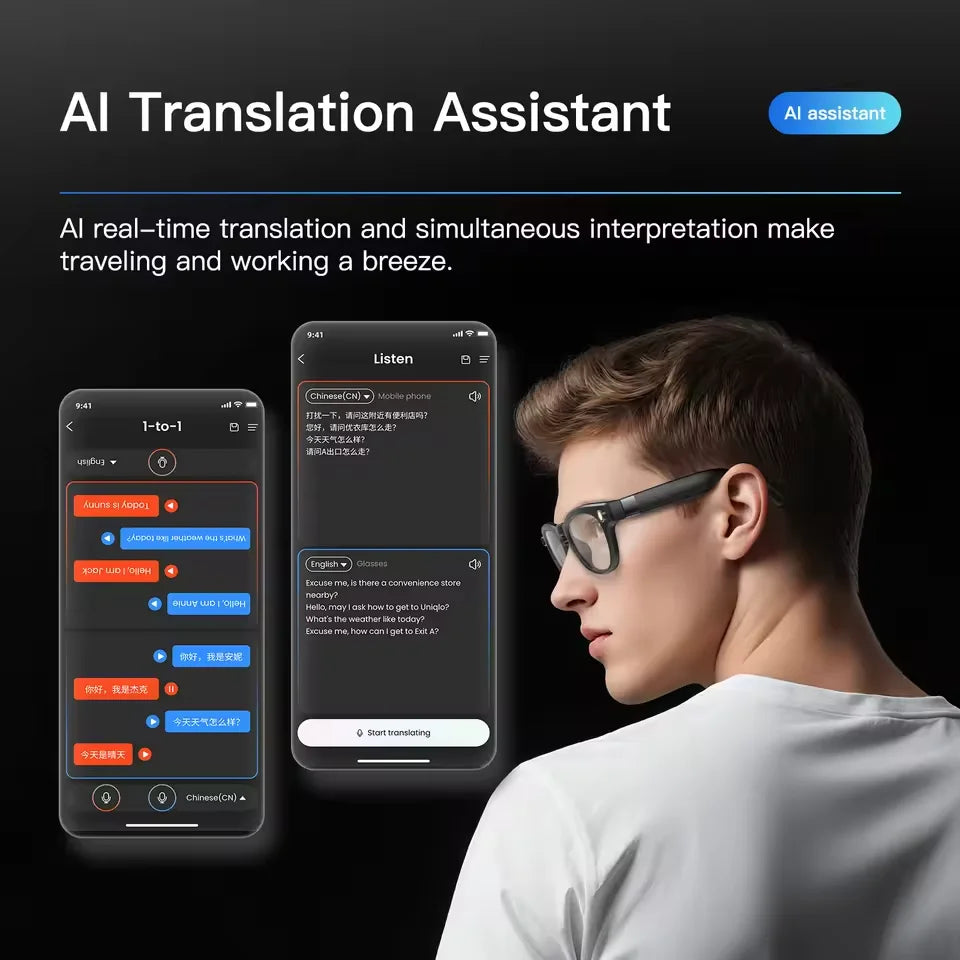 AI Smart Glasses with HD Camera Real Time Translation Bluetooth Audio WiFi Transmission for Android iOS