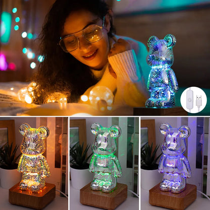 3D LED Night Light Firework Bear USB Color Changing Atmosphere Lamp Desktop Decorative Night Lamp