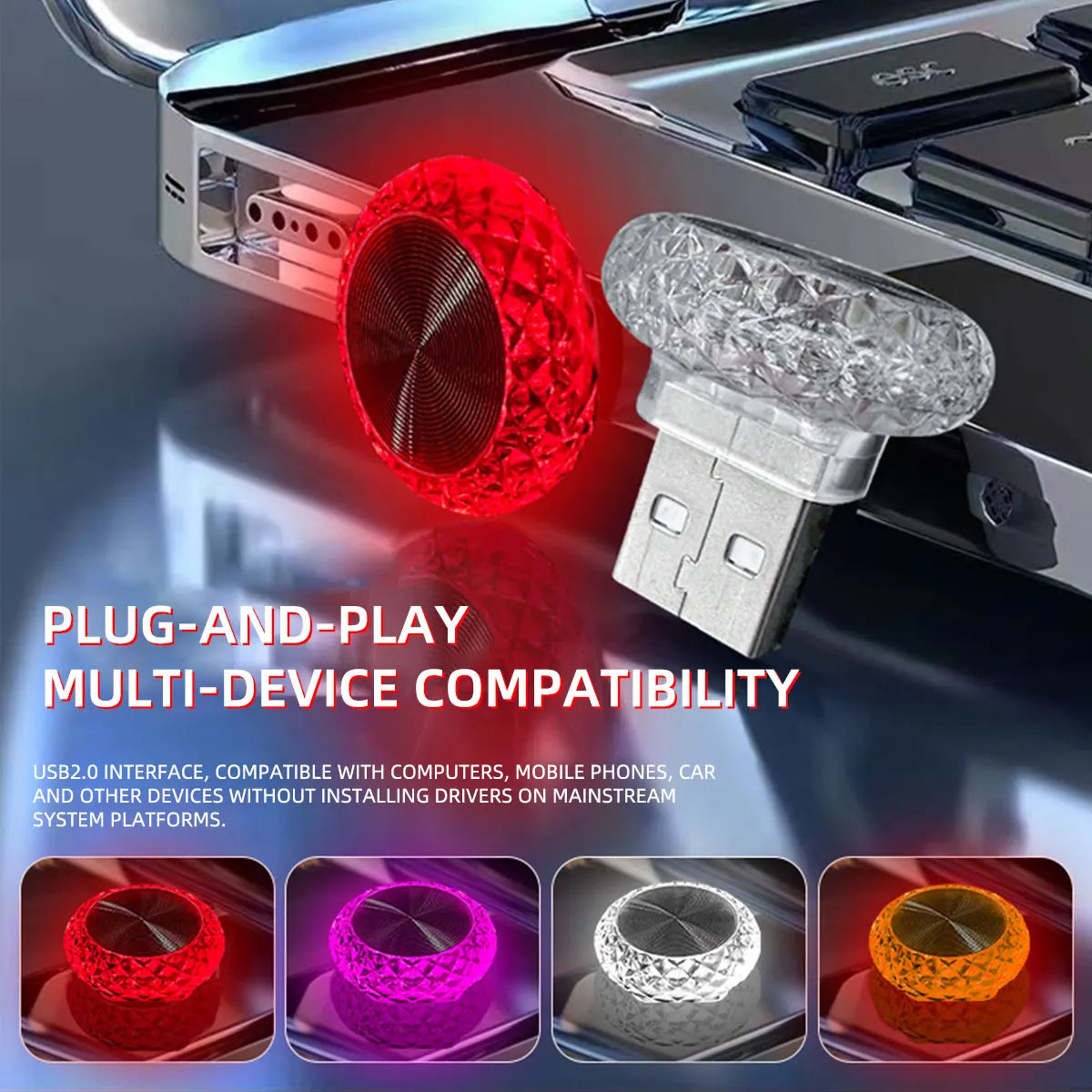 Portable USB Mini LED Ambient Light for Car Interior & Computer