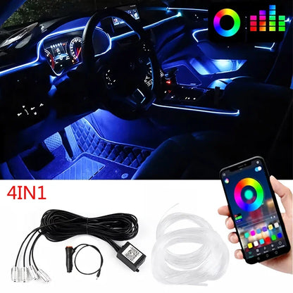 RGB Car Interior EL Wire Light Strip with App Control 12V Neon Ambient Lighting