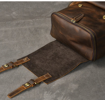 Vintage Crazy Horse Genuine Leather Backpack – Handmade, Fits 17" Laptop