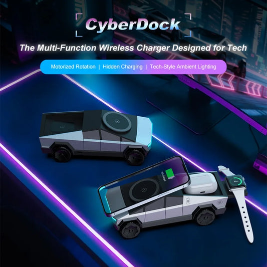 Cybertruck Style 3 in 1 Magnetic Wireless Charger Phone Stand Fast Charging Dock for iPhone Watch AirPods