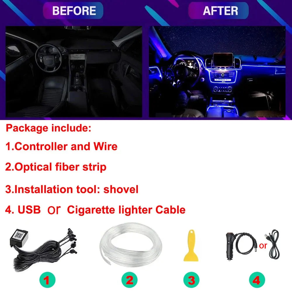 RGB LED Car Interior Ambient Light Kit – App Control, Music Sync, Up to 8m