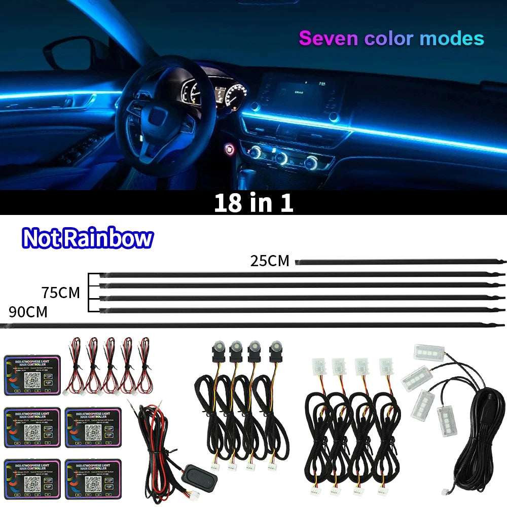 Car Ambient Lights Kit 18 in 1 RGB LED Interior Symphony Lights with App Control Acrylic Strip