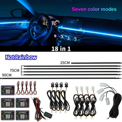 Car Ambient Lights Kit 18 in 1 RGB LED Interior Symphony Lights with App Control Acrylic Strip