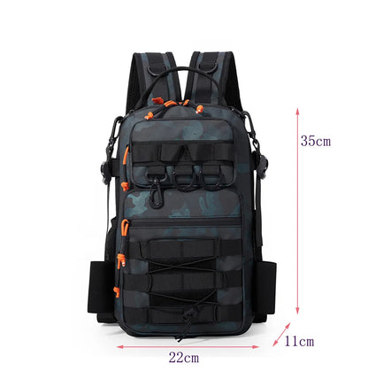 Outdoor Tactical Backpack – Oxford Embroidery, Rod Holder, Waterproof for Hiking, Fishing & Trekking