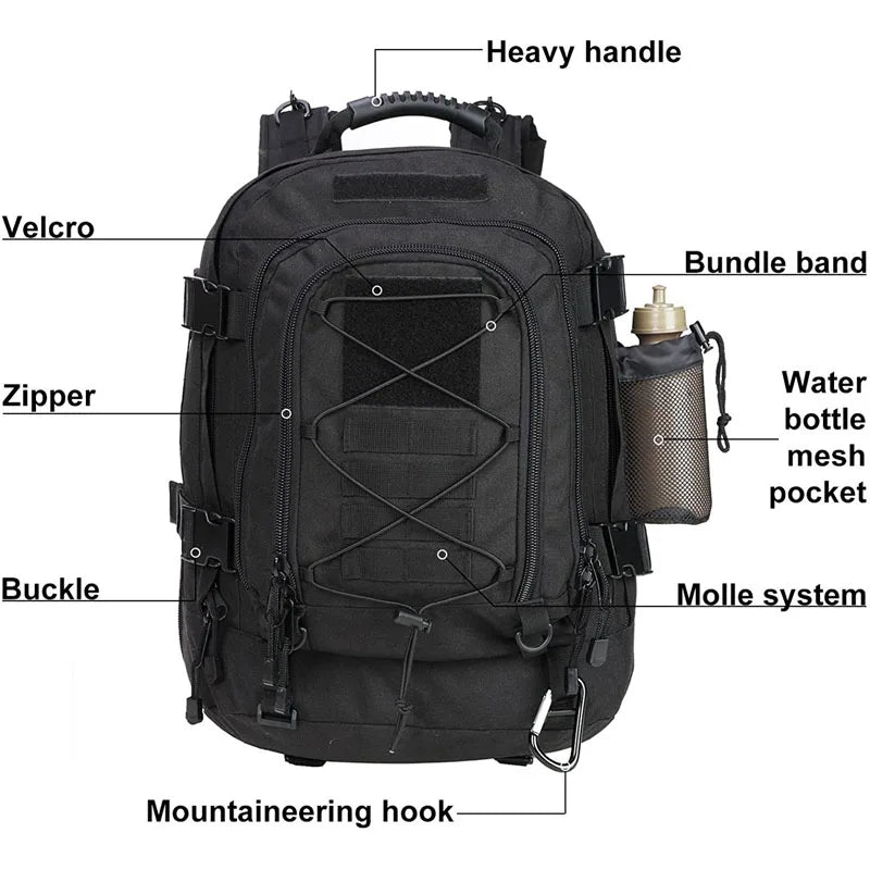 60L Military Tactical Backpack with MOLLE – Army Assault Rucksack for Hiking & Camping