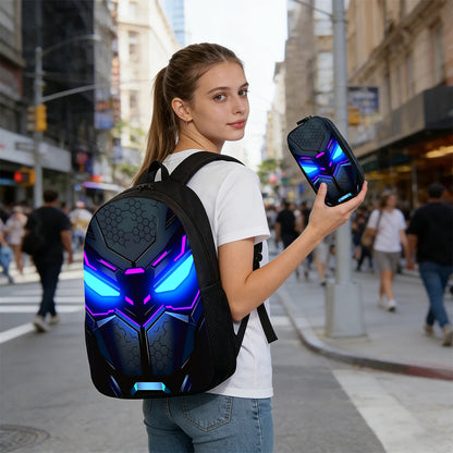 Cyberpunk Robot Pattern Backpack – Ultra Lightweight Polyester School & Travel Bag, Unisex