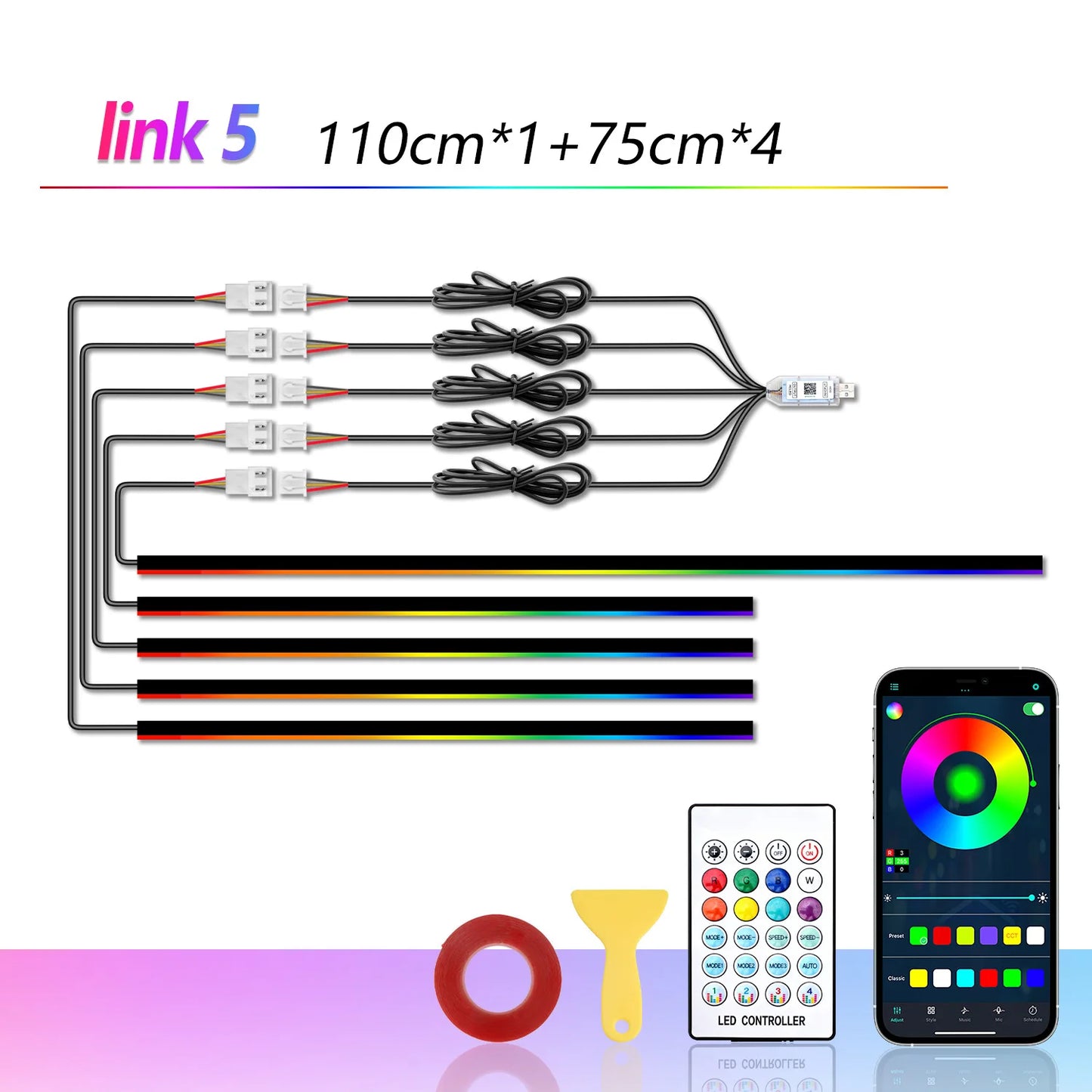 RGB Dream Color Acrylic Car Ambient Light Strip – App Remote Button