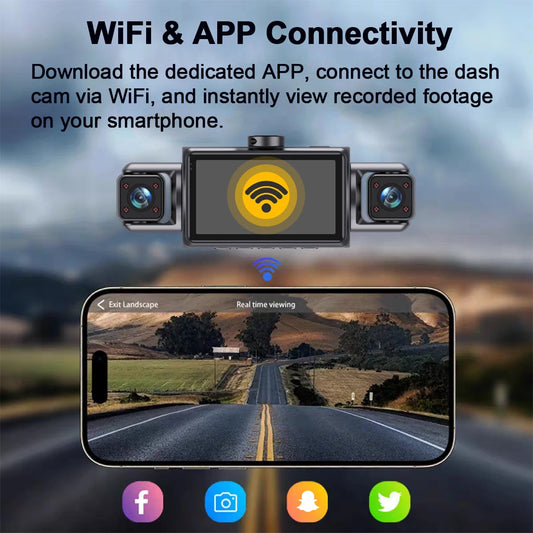 4-Channel 360° Dash Cam with WiFi, Front, Interior & Rear Cameras, 24H Parking Monitor