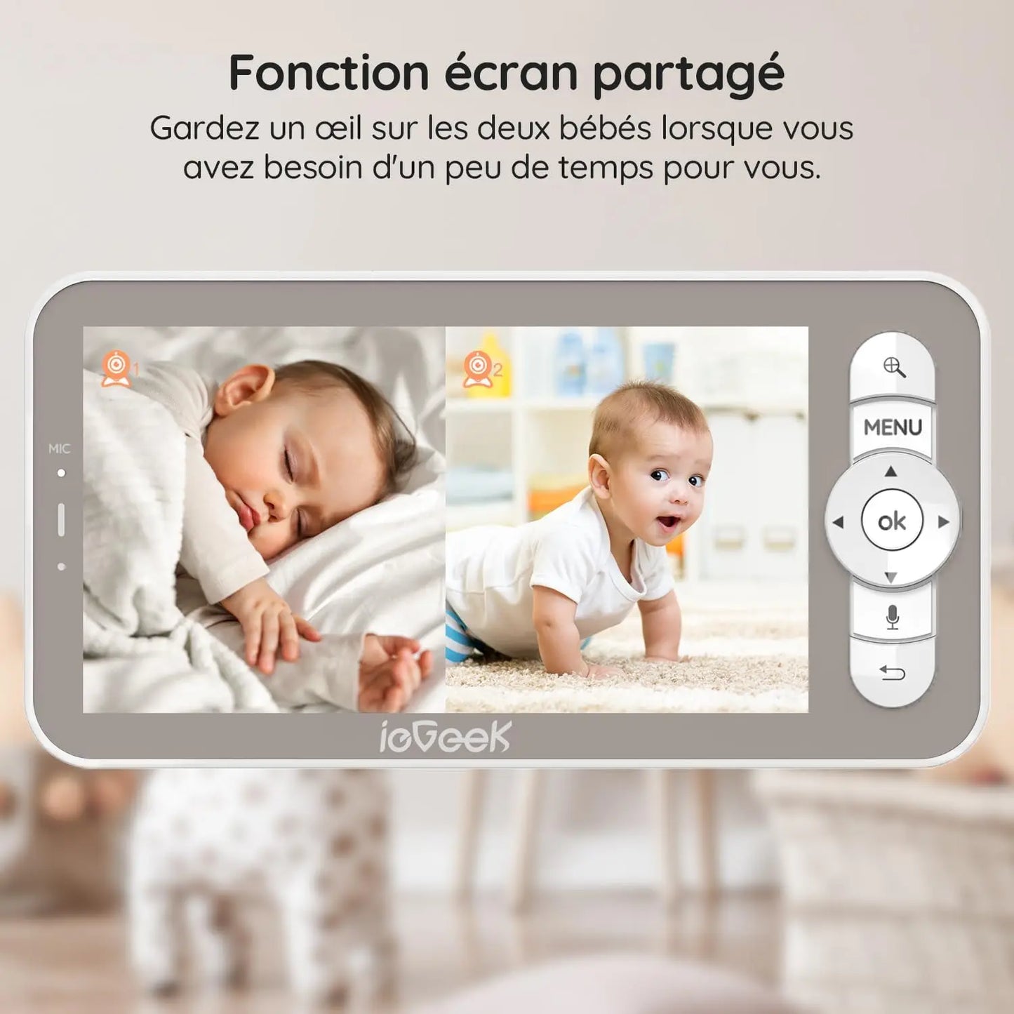 ieGeek 5 Inch Baby Monitor with 2 Cameras 2K/3MP, PTZ 355°