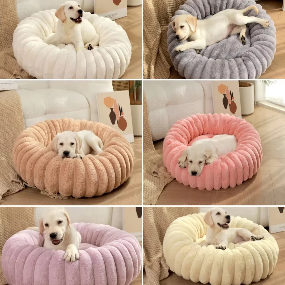 Round Plush Pet Bed – Soft Donut Bed for Cats and Dogs