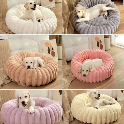 Round Plush Pet Bed – Soft Donut Bed for Cats and Dogs