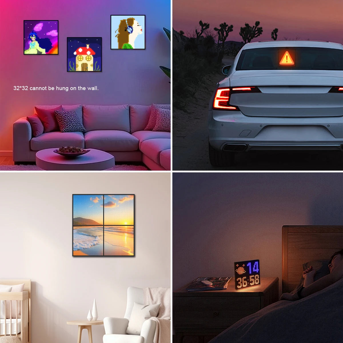 Smart Dynamic Pixel Screen Panel Light 64x64 RGB LED DIY Art Display with Bluetooth Control USB Powered
